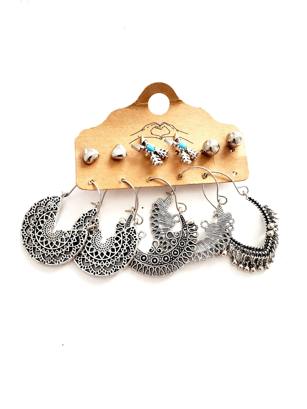 Silver Tone Boho Earring Set - Women Jewelry